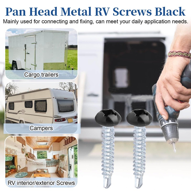 RV Screws Black Pan Head Screw 8 X 1 for