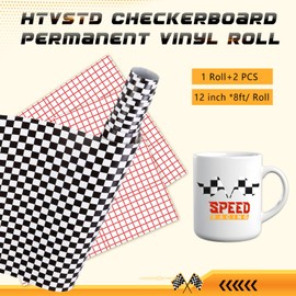 Black Checker Permanent Vinyl Roll - 12 * 8ft Racing Falg Patterned Adhesive Vinyl for Mugs Decors Self Adhesive Vinyl Compatible with Cricut/Silhoutte Cameo