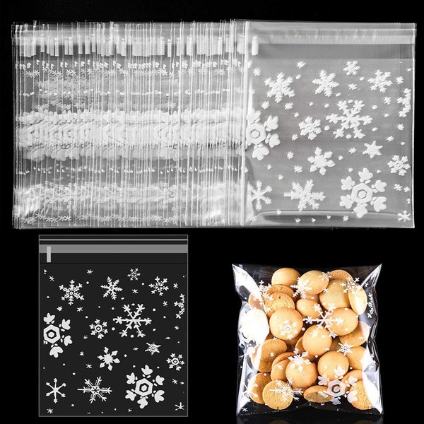 Faburo Pack of 100 Snowflake White Candy Bags Biscuits Cookie Candy Christmas