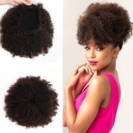 Afro Puff kinky curly Drawstring Ponytail Extension for Women Afro Drawstring Ponytail Kinky Curly Ponytail Drawstring Afro Puffs Synthetic Curly Ponytail Hairpieces Updo Hair Extensions with Two Clips (12 Inch, T1B/33#)