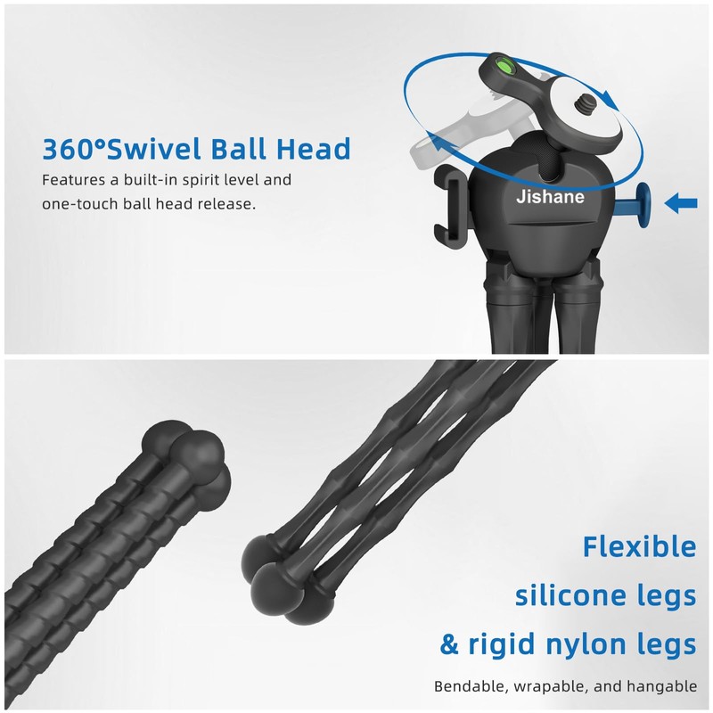 Jishane Compact Camera Tripod with One Key Operation for 360°