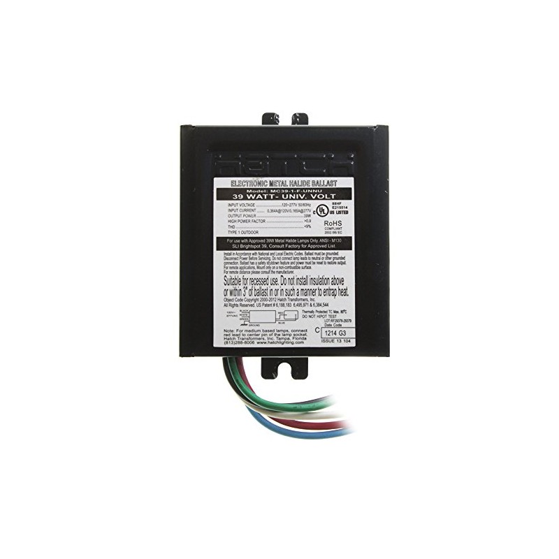 Hatch MC39-1-F-UNNU Electronic Metal Halide Ballast, 39-Watt MH, 120/277V