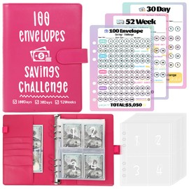 100 Envelopes Challenge Binder, Money Savings Challenges Book to Save $5,050 and $2,600 and $300, A5 Dinero Saving Planner Cash Budget Organizer, Red