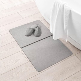 Inspired Living Foldable Stone Bath Mat - Super Absorbent, Fast-Drying, Non-Slip Diatomaceous Earth Mat, Eco-Friendly & Multifunctional Stone Mat for Bathroom, Kitchen Counter, Large, Grey