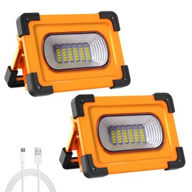 T-SUN 60W Solar LED Work Lights, Rechargeable Portable USB Flood Light 4 Modes Security Job Site Lighting Waterproof 3000LM for Outdoor Camping Fishing Hiking Car Repairing Emergency(60W-2 Pack)
