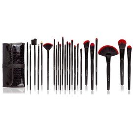 Maquillali Set profesional de 24 piezas brochas para maquillaje (Negro Y Roja)