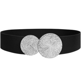 SUOSDEY Women's Elastic Belt, Waist Belt for Dress, Jumper Jacket, Wide Belt with Golden Buckle, 06-black with silver buckle