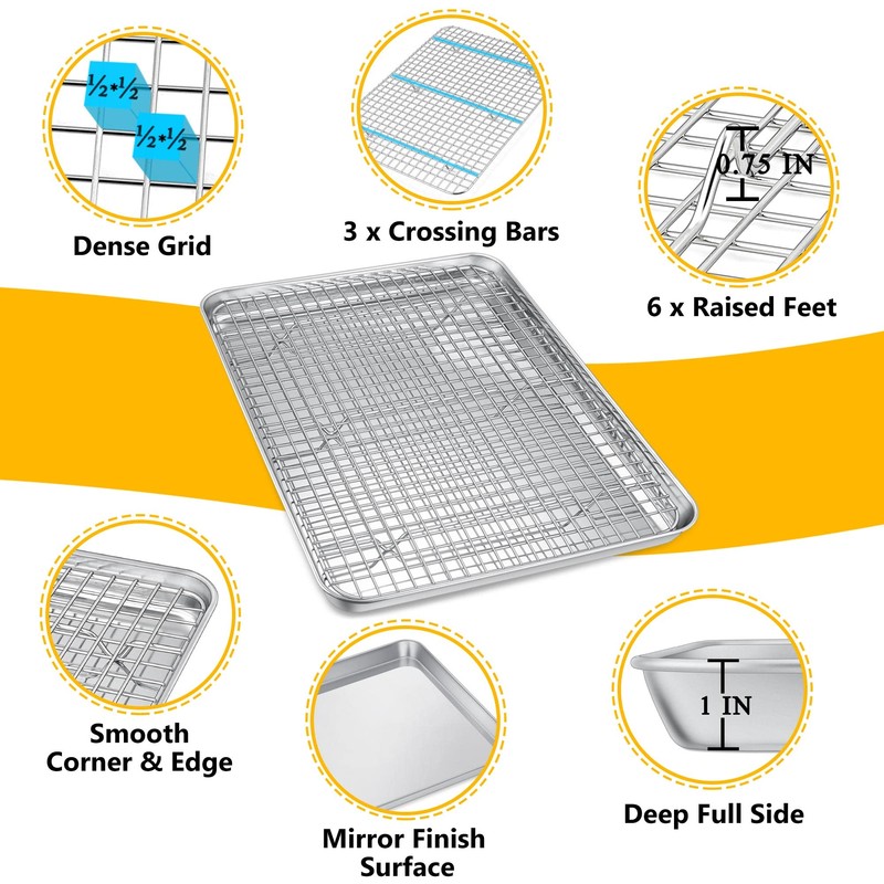 16 Inch Baking Sheet and Rack Set, P&P CHEF Stainless
