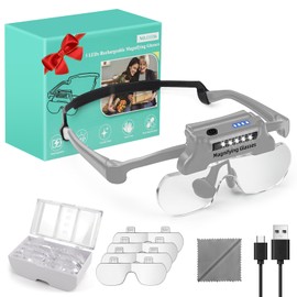 HQGZQL Magnifying Glasses with Lights,Rechargeable Hands Free Headband Magnifying Glasses for Close Work with 5 LEDs, 5X 3.5X 2.5X 1.5X Professional Jeweler's Loupe Lighted Magnifier (Grey)