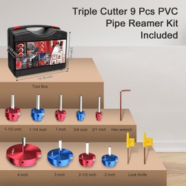 9 Pcs PVC Pipe Reamer Kit, Complete Premium PVC Reamer with 4", 3", 2-1/2", 2", 1-3/4", 1-1/2", 1", 3/4", 1/2" Head Aluminum, PVC Fitting Saver Suitable for Standard 1/2" Drills
