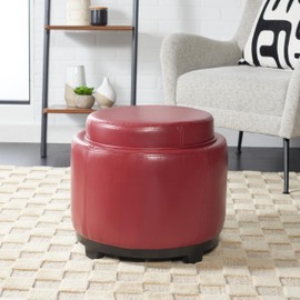 Safavieh Hudson Collection Chloe Leather Single Tray Round Storage Ottoman