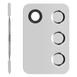 Trendy Look Makeup Palette, Stainless Steel Cosmetic Palette 3-well Blending Palettes Artist Mixing Palette with Spatula Tool for Mixing Foundation