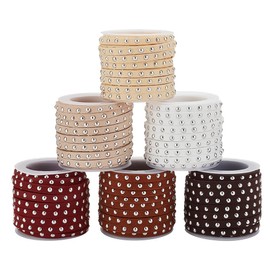 PH PandaHall 32 Yards 6 Colors Faux Suede Cord 5mm Leather Ribbon Strip Leather String Cords Lace Rope Trim Beading String Cord with Silver Punk Rivet for Necklace Bracelet Making, Earthtone