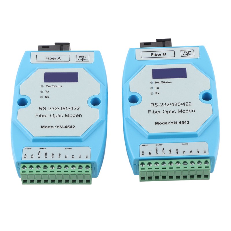 2Pcs RS485/422/232 Fiber Optic Converter Bidirectional Transimitter Receiver Modem Transmission