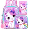 gxtvo 3PCS Girls Cat Backpack, 16" Kids Bookbag with Lunch