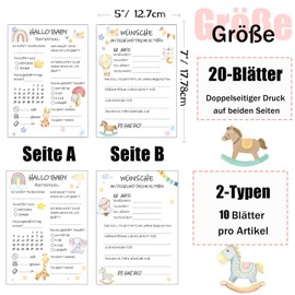 Babyshower Guessing Game Cards to Fill in, 20 Guessing Playing Cards for Baby Showers, Great Game for Baby Shower and Gender Reveal Celebration, Decorative Baby Shower Party Game Boys and Girls, Water