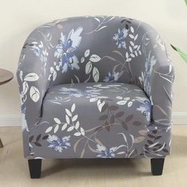 SearchI Club Chair Slipcover Stretch Barrel Chair Covers Printed Tub Chair Slipcovers Soft Spandex Armchair Sofa Cover Removable Couch Furniture Protector Arm Chair Cover for Living Room(Flower 4)