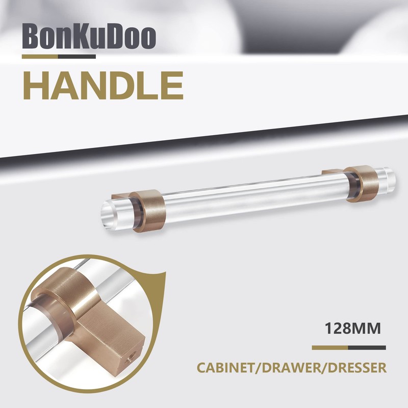 BonKuDoo Glass Crystal Drawer Pulls 5 Inch, Champagne Bronze Cabinet