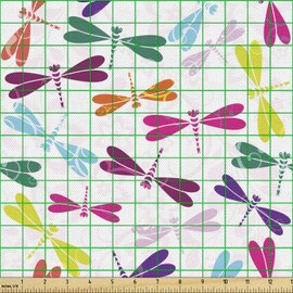 Ambesonne Dragonfly Fabric by The Yard, Playroom Birthday Bunch of Winged Animals Floral Pattern, Decorative Fabric for Upholstery and Home Accents, 2 Yards, Magenta Green