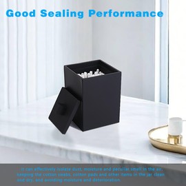 Rzoeox Q-tip Holder Square Cotton Swab Holder with Lid Resin Cotton Ball Canister Jar Cosmetics Makeup Countertop Organizer Containers Canister Apothecary Jar, Matte Black