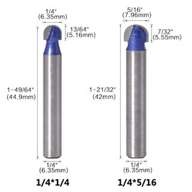 Gasea 4pcs 1/4 Inch Shank Cove Core Box Router Bit Round Nose Woodworking Milling Cutter Tool 1/4" 5/16" 3/8" 1/2"
