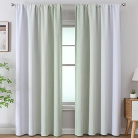 Estelar Textiler Sage Green and Greyish White Ombre Blackout Curtains for Bedroom, Thermal Insulated Rod Pocket Drapes for Living Room, Full Light Blocking Energy Saving Curtains, 52Wx84L, 2 Panels