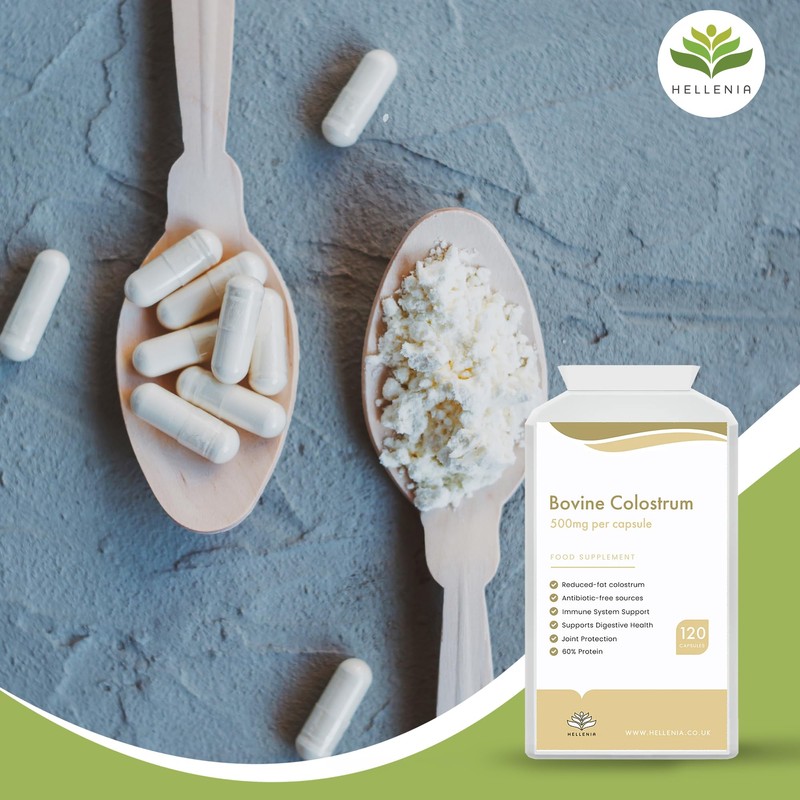 Hellenia Bovine Colostrum Capsules 500mg - 120 Capsules | Reduced-Fat