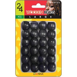 DONNA Wooden Beads Large 24pcs, Hair Beads for Hair Jewelry Making Kit DIY Hair Braiding Bracelet Ornaments Crafts Black Color