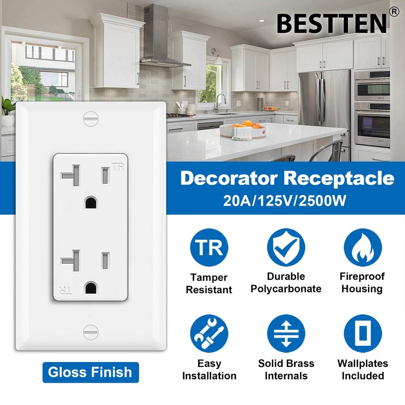BESTTEN 20 Pack 20 Amp Decor Wall Receptacle Outlet, 20A