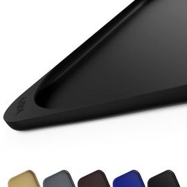 SMILOOL Silicone Pet Feeding Mat with Raised Edge & Residue Collection Pocket for Food and Water, Dog Bowl Mats, Cat Bowls Placemat with High Lip for Floor Waterproof, 19 x 12 x 0.7 Black