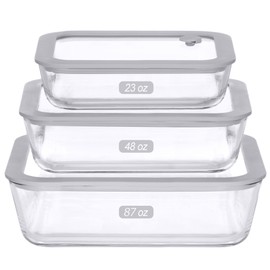 EcoEvo Glass Food Containers with Glass Lids, 3 Pack of Large Size, Microwave Safe Meal Prep Containers