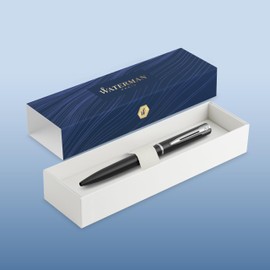 Waterman Graduate Allure ballpoint pen, black paint, medium tip, blue ink, gift box