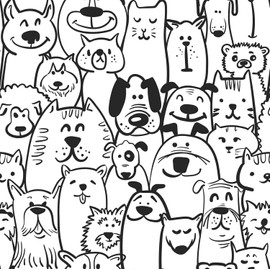 Heroad Peel and Stick Wallpaper Black and White Contact Paper Dog Wallpaper Modern Cute Puppy for Nursery Room Bedroom Bathroom Cabinets Vinyl Roll Self-Adhesive Waterproof 17.3" x 118"