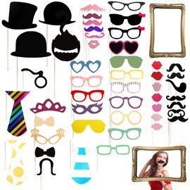 HENGBIRD 59 Stück Fotobox Accessoires, Fotobox Accessoires Hochzeit Fotoboxs Requisiten Mit Hut Lippenstift Krawatte Tischdeko Aufblasbarer Fotorahmen, Foto Requisiten für Hochzeit JGA Partydeko