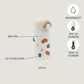 Fabelab Children's Drinking Bottle, 320 ml, Children's Drinking Bottles in Terrazzo Motif, Drinking Bottle, Stainless Steel, BPA-Free, School Drinking Bottle, Leak-Proof, Water Bottle Children