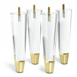 JEREVER Acrylic Furniture Legs Replacement Cabinet Feet Modern Home Decor DIY Clear Legs Tapered Style Set of 4 (7.8inch)