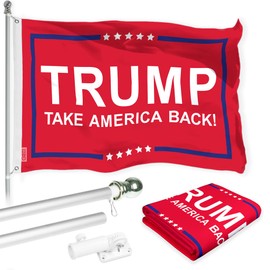 G128 Combo Pack: 6 Ft Aluminum Spinning Flagpole (Silver) & Trump Take America Back Red Flag | 3x5 Ft |LiteWeave Pro Series Printed 150D Polyester | Pole with Flag Included
