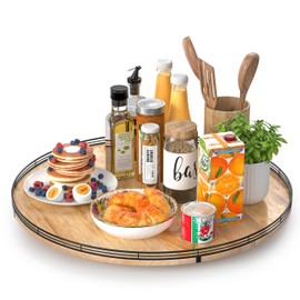 24" Lazy Susan Oak Wood Turntable Organizer for Cabinet, Farmhouse Round Wooden Large Lazy Susan Organization and Storage for Dining Table, Pantry, Kitchen, Countertop, Cupboard, Home Decor