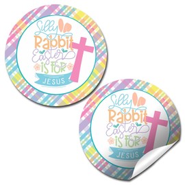 Silly Rabbit Easter is for Jesus Gift Tag Sticker Labels, 40 2" Party Circle Stickers by AmandaCreation, Great for Party Favors, Envelope Seals & Goodie Bags