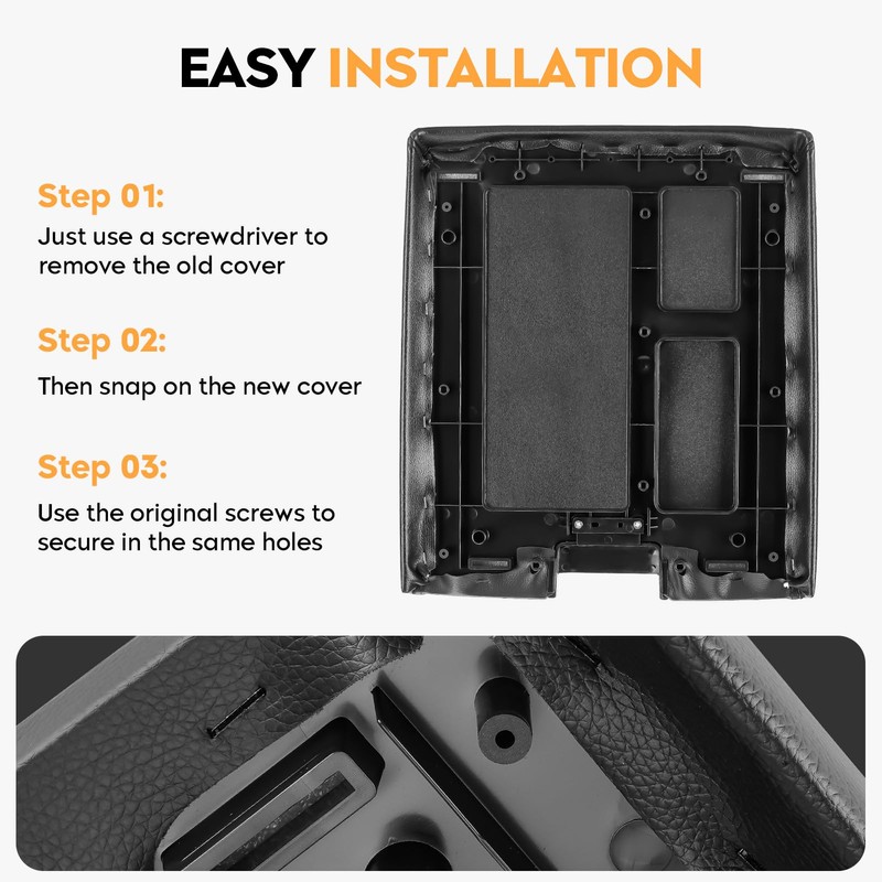Black Center Console Cover Armrest Lids with Base for 07-14