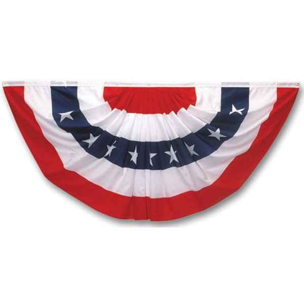 Valley Forge Pleated Fan Flag 5 Printed Stripes In Red , White And Blue 3' X 6' Cotton