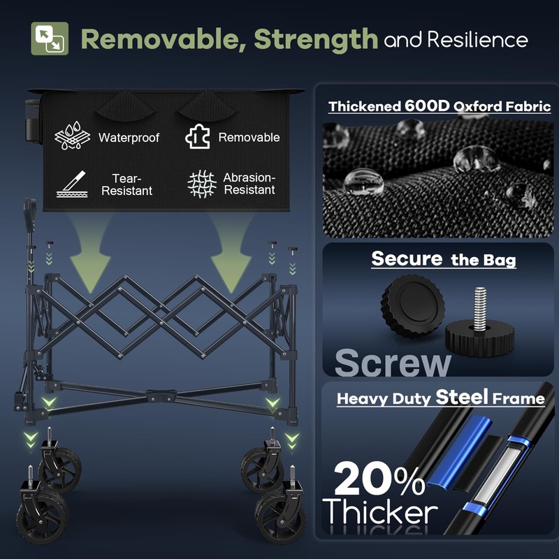 Hikemoon 150L Collapsible Wagons Carts Foldable, 360LBS Heavy Duty Folding