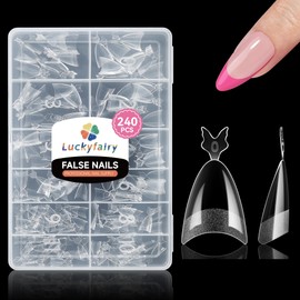 Luckyfairy Almond Nail Tips Half Cover, 240pcs Medium Almond Shape Pre-buff Gel Nail Tips, Matte Soft Natural Acrylic Press On Nails Extensions DIY Salon 12 Sizes