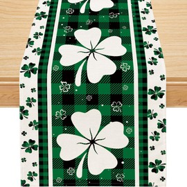 Siilues St Patricks Day Table Runner, Buffalo Plaid Lucky Shamrock St Patricks Day Decoraions Green Seasonal Spring Holiday Table Decorations (13'' x 120'')