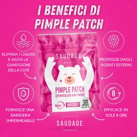 Pimple Patches von Saudade Beauty – unsichtbare hydrokolloide Pflaster gegen Akne, Pickel und Mitesser, schnelle Wirkung, 8 Stunden, 120 Pflaster gegen Unreinheiten in 3 praktischen Größen
