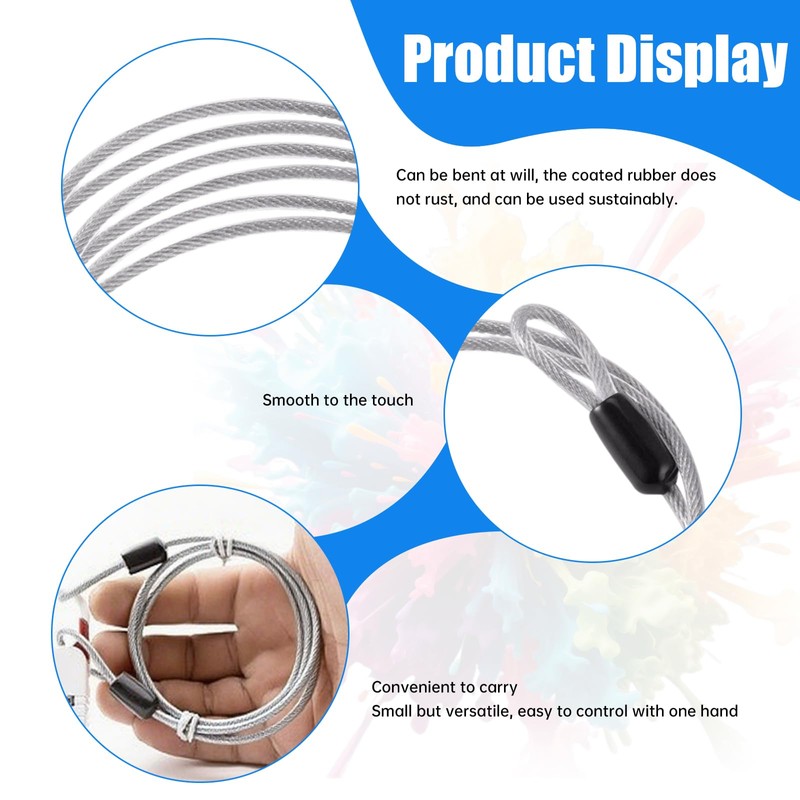 2PCS Wire Lightweight Bike Lock Cable, Double Loop Steel Security