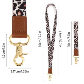 Grevosea Pack of 2 Lanyards, ID Lanyard, Keychain Key Chain for Girls, Leopard Print Lanyard for Keys, Neck Lanyard Strip Wristlet Keychain Lanyard for Car Keys, ID Badges, Card Holder, brown