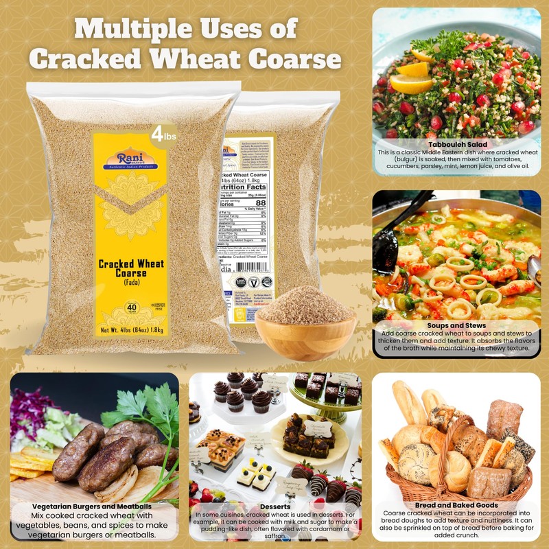 Rani Cracked Wheat Coarse (Fada/Bulgur Wheat#3) 64oz (4lbs) 1.81kg Bulk