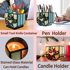 Entlityful Stained Glass Cat Pot with Drainage,Cute Planters for Indoor Plants,Decorative Flower Pots,Gifts for Plant Lovers,4.6x3x5.15 in