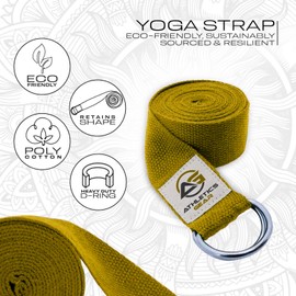 Yoga Strap Belt with Metal D-Ring Buckle, 6ft long & 1.5 inch wide, Made with Durable Cotton for Stretching and Flexibility (Yellow)